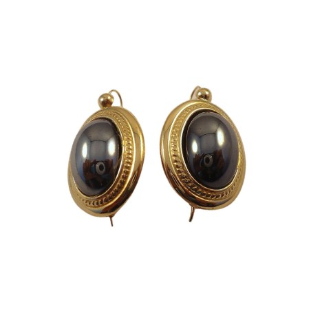 PAIRE DE BOUCLES D'OREILLE EN OR 18K CABOCHON D'HÉMATITE