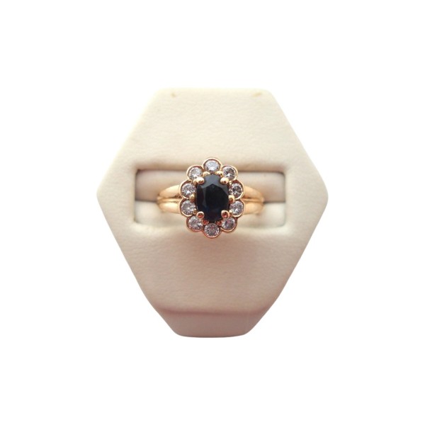 BAGUE FLEUR EN OR 18K, SAPHIR ET DIAMANT.