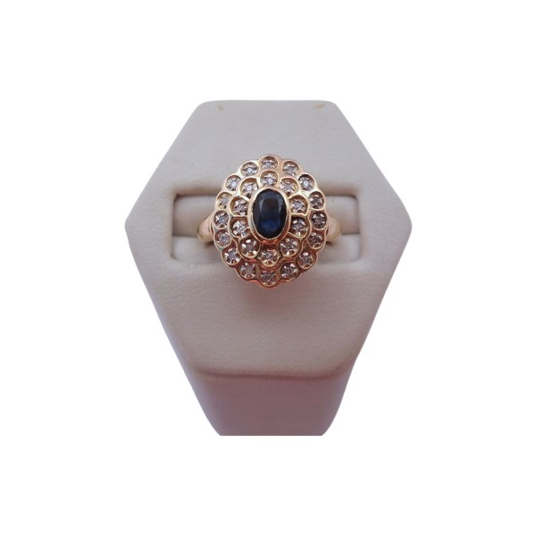 BAGUE FLEUR EN OR 18K, SAPHIR ET DIAMANTS.