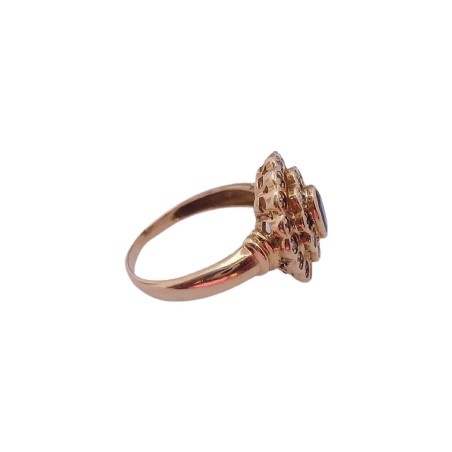 BAGUE FLEUR EN OR 18K, SAPHIR ET DIAMANTS.