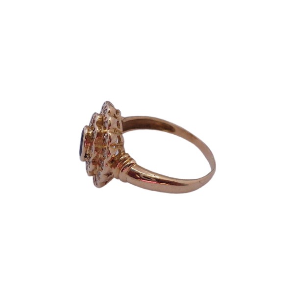 BAGUE FLEUR EN OR 18K, SAPHIR ET DIAMANTS.