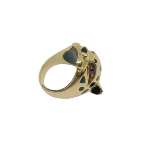 BAGUE PANTHERE EN OR 18K EMAIL ET AMÉTHYSTES