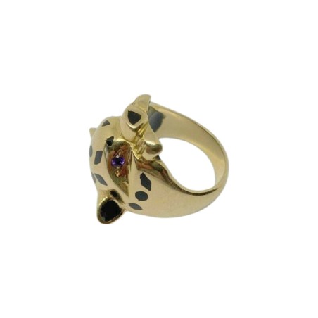 BAGUE PANTHERE EN OR 18K EMAIL ET AMÉTHYSTES