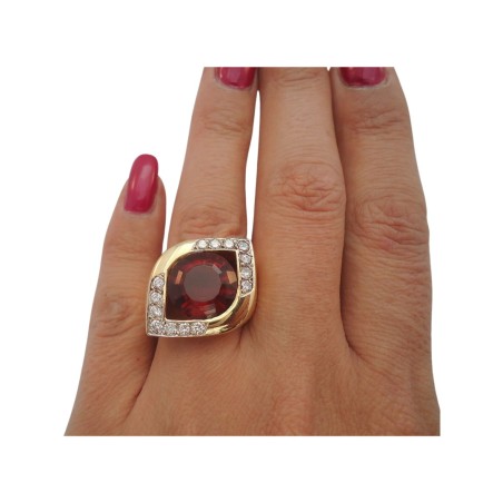 BAGUE EN OR 18K GRENAT ET DIAMANTS