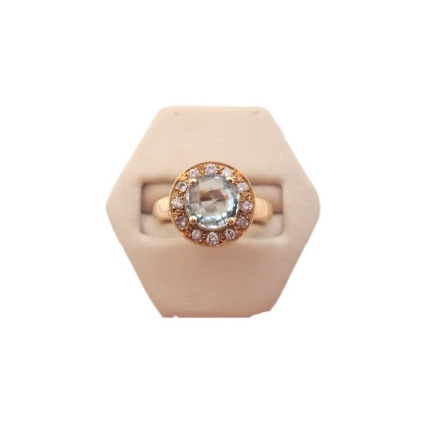 BAGUE RONDE AIGUE-MARINE ET DIAMANTS EN OR 18K