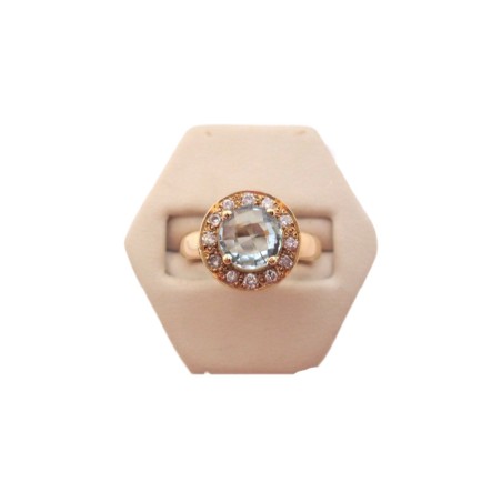 BAGUE RONDE AIGUE-MARINE ET DIAMANTS EN OR 18K