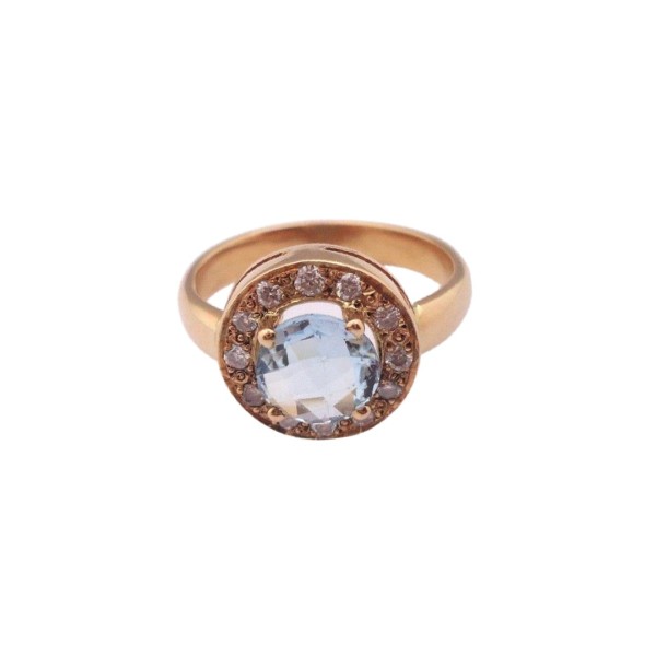 BAGUE RONDE AIGUE-MARINE ET DIAMANTS EN OR 18K