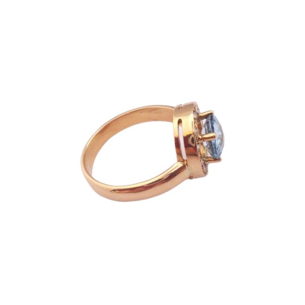 BAGUE RONDE AIGUE-MARINE ET DIAMANTS EN OR 18K