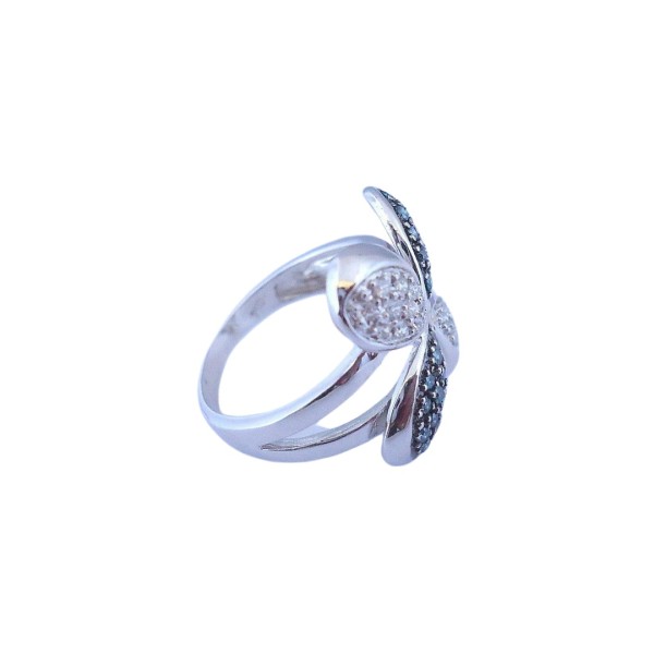 BAGUE TREFLE EN OR 18K DIAMANTS + DIAMANTS VERTS