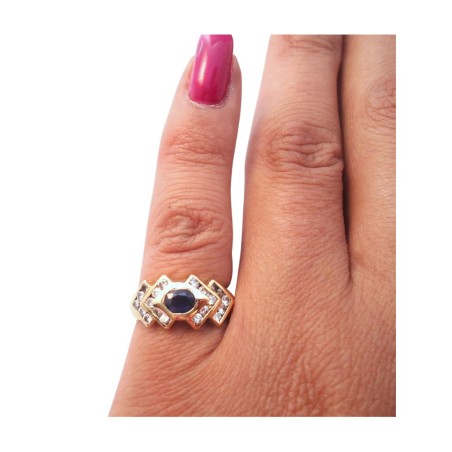 BAGUE EN OR 18K, SAPHIR ET DIAMANTS.