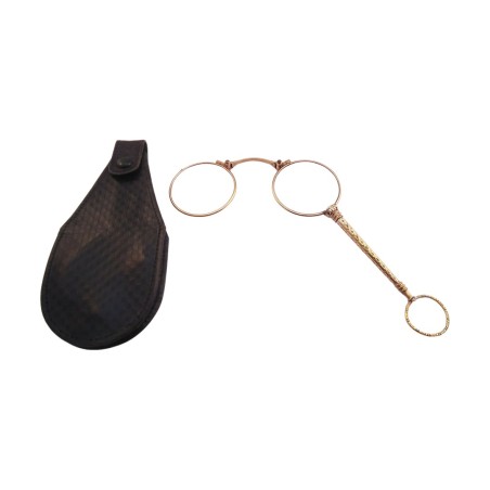 LUNETTES BINOCLE EN OR 18K AVEC ÉTUI EN CUIR