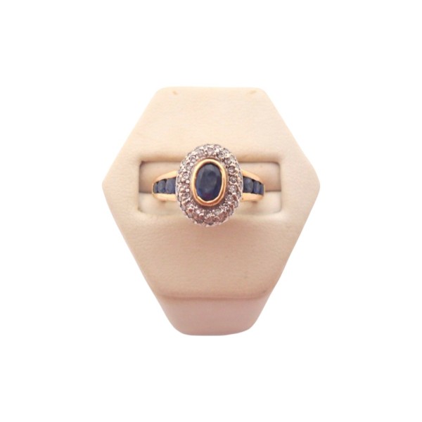 BAGUE OVALE SAPHIRS ET DIAMANTS EN OR 18K