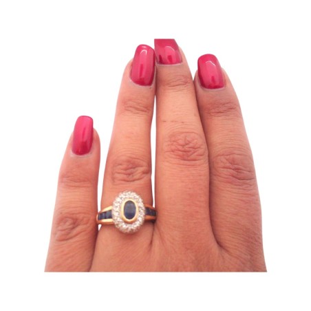 BAGUE OVALE SAPHIRS ET DIAMANTS EN OR 18K