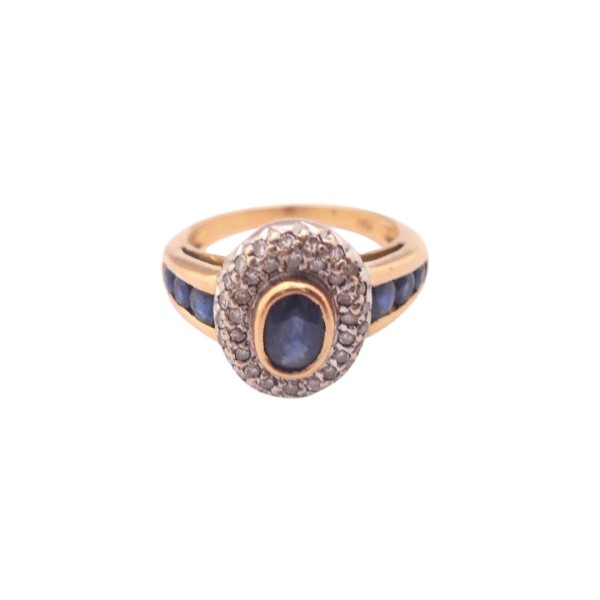 BAGUE OVALE SAPHIRS ET DIAMANTS EN OR 18K