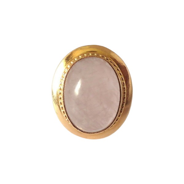 BAGUE OVALE EN OR 18K, CABOCHON DE QUARTZ ROSE.