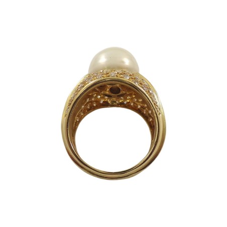 BAGUE DÔME EN OR 18K PERLE ET DIAMANTS