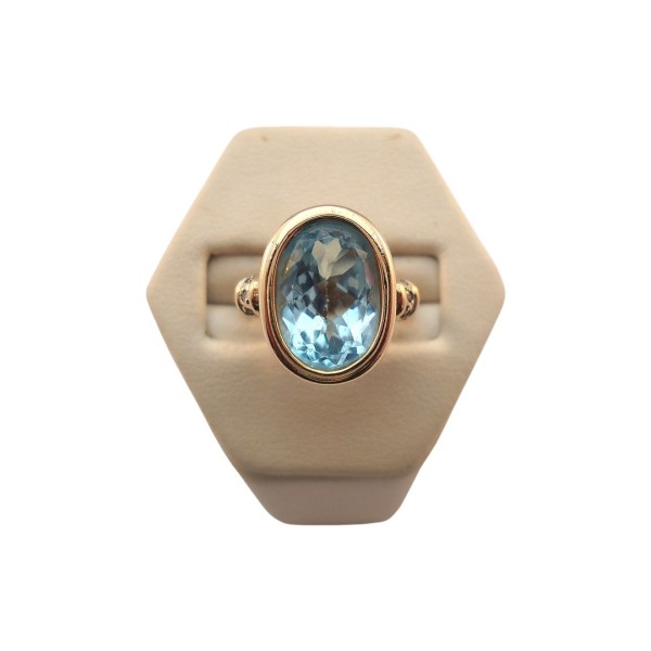 BAGUE EN OR 18K TOPAZE BLEUE ET DIAMANTS