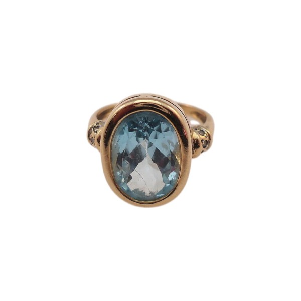 BAGUE EN OR 18K TOPAZE BLEUE ET DIAMANTS