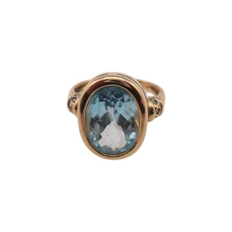 BAGUE EN OR 18K TOPAZE BLEUE ET DIAMANTS