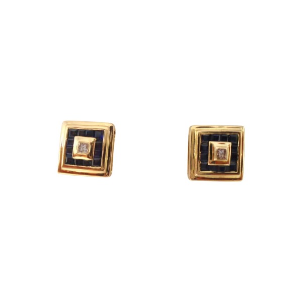 PAIRE DE CLOUS D'OREILLE EN OR 18K SAPHIRS DIAMANTS