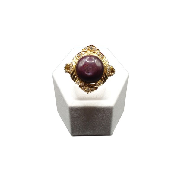 BAGUE CABOCHON DE RUBIS ET DIAMANTS EN OR 18K