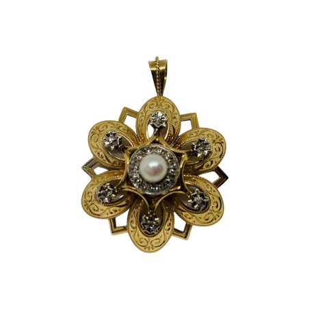 PENDENTIF BROCHE ANCIEN DIAMANTS EN OR 18K