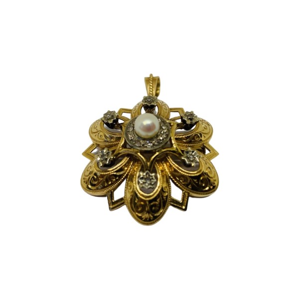 PENDENTIF BROCHE ANCIEN DIAMANTS EN OR 18K