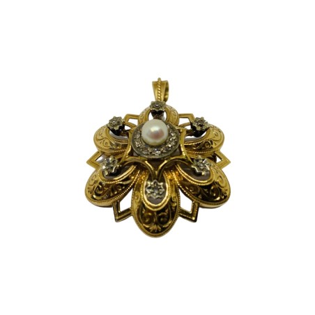 PENDENTIF BROCHE ANCIEN DIAMANTS EN OR 18K