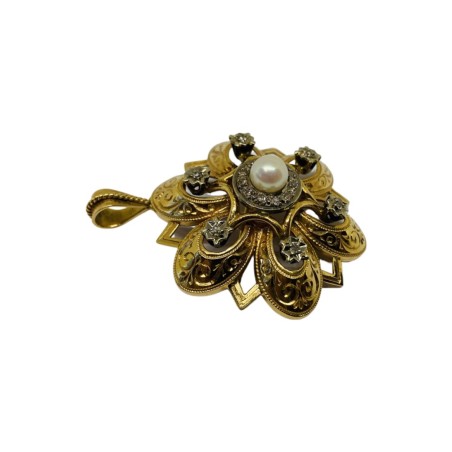 PENDENTIF BROCHE ANCIEN DIAMANTS EN OR 18K