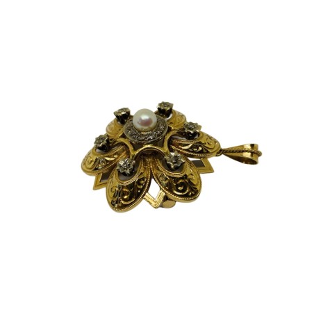 PENDENTIF BROCHE ANCIEN DIAMANTS EN OR 18K