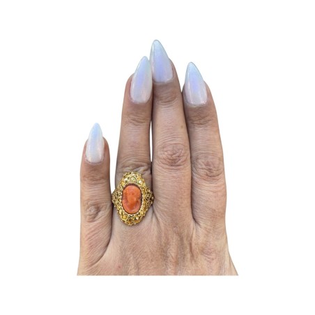 BAGUE CAMÉE SUR CORAIL EN 14K