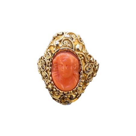 BAGUE CAMÉE SUR CORAIL EN 14K