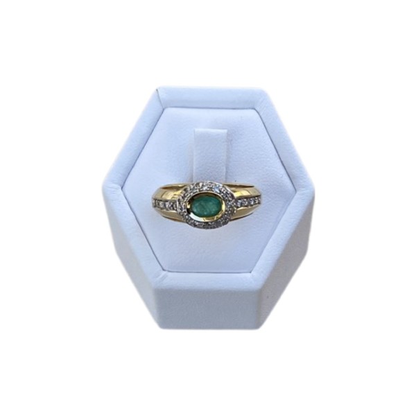 BAGUE JONC ÉMERAUDE ET DIAMANTS EN OR 18K