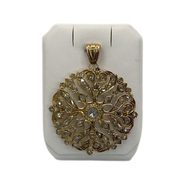 PENDENTIF ROSACE ANCIEN DIAMANTS EN OR 18K