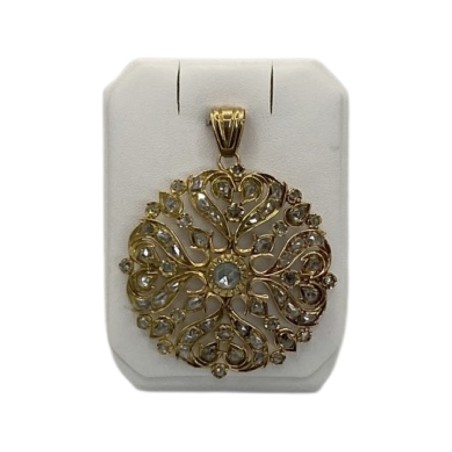 pendentif broche rosace or 18 carats diamants ancien Bijoux AGR
