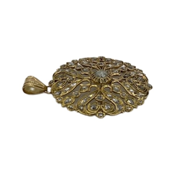 PENDENTIF ROSACE ANCIEN DIAMANTS EN OR 18K