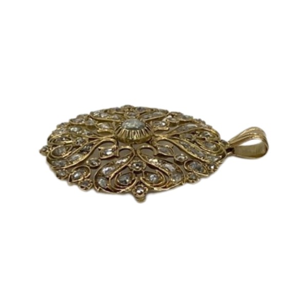 PENDENTIF ROSACE ANCIEN DIAMANTS EN OR 18K