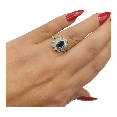 BAGUE FLEUR SAPHIR ET DIAMANTS EN OR 18K