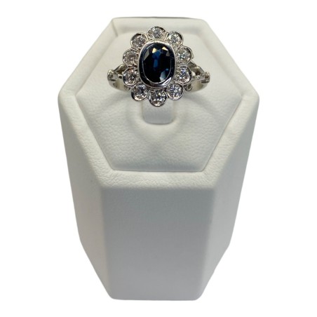 BAGUE FLEUR SAPHIR ET DIAMANTS EN OR 18K