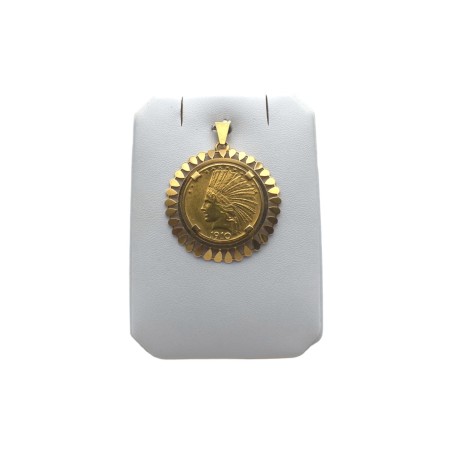 PENDENTIF PIÈCE TÊTE D'INDIEN 10 DOLLARS EN OR 18K