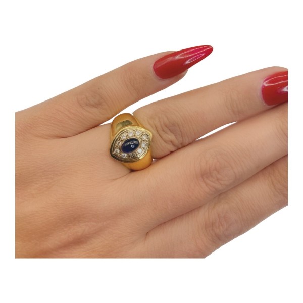 BAGUE JONC CABOCHON SAPHIR ET DIAMANTS EN OR 18K