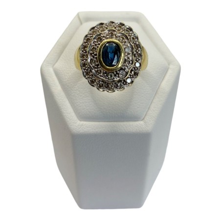 BAGUE OVALE SAPHIR ET DIAMANTS EN OR 18K