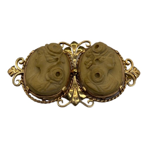 BROCHE ANCIENNE CAMÉES PIERRES DE LAVE EN OR 18K