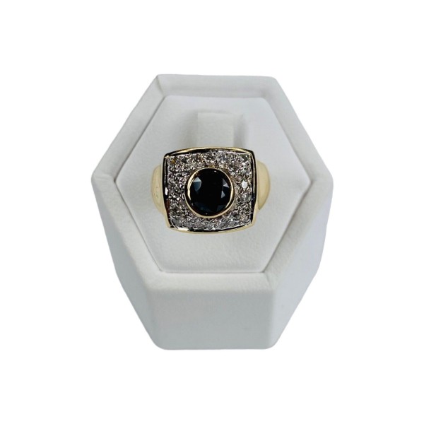 BAGUE RECTANGULAIRE SAPHIR ET DIAMANTS EN OR 18K