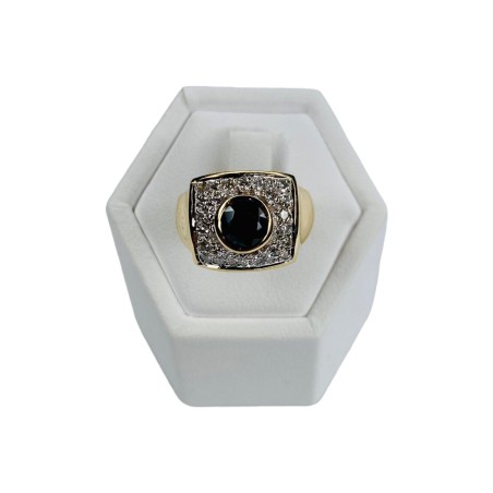 BAGUE RECTANGULAIRE SAPHIR ET DIAMANTS EN OR 18K