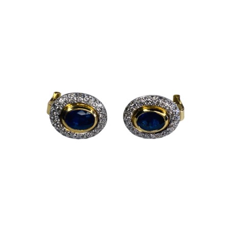 PAIRE DE CLIPS D'OREILLES SAPHIR ET DIAMANTS EN OR 18K