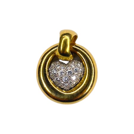 PENDENTIF ROND COEUR DIAMANTS EN OR 18K