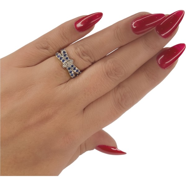 BAGUE NOEUD PAPILLON SAPHIRS DIAMANTS EN OR 18K