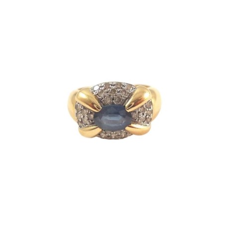 BAGUE SAPHIR ET DIAMANTS EN OR 18K