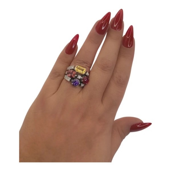 BAGUE PIERRES GEMMES ET DIAMANTS  EN OR 18K